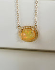 Halo Opal Necklace 14k Solid Gold, Genuine Fire Opal Pendant Necklace, October Birthstone Jewelry, Gift For Her