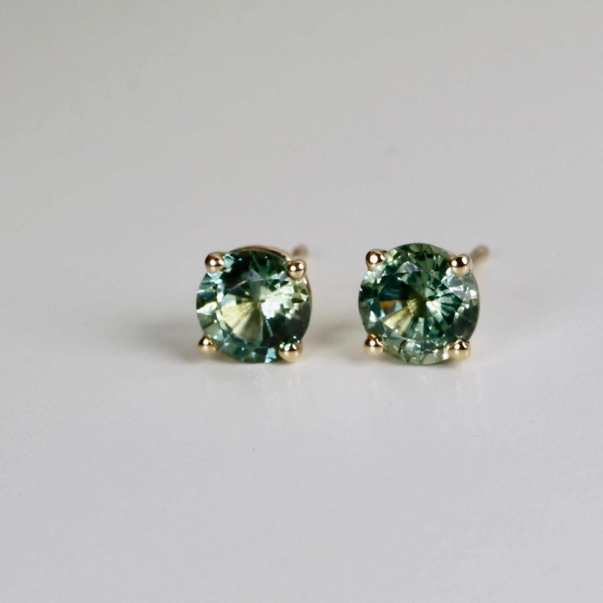 Green Sapphire Earrings 14k Solid Gold, Sapphire Bridal Earrings, Wedding Jewelry, Gift for Wife, Valentine Gift