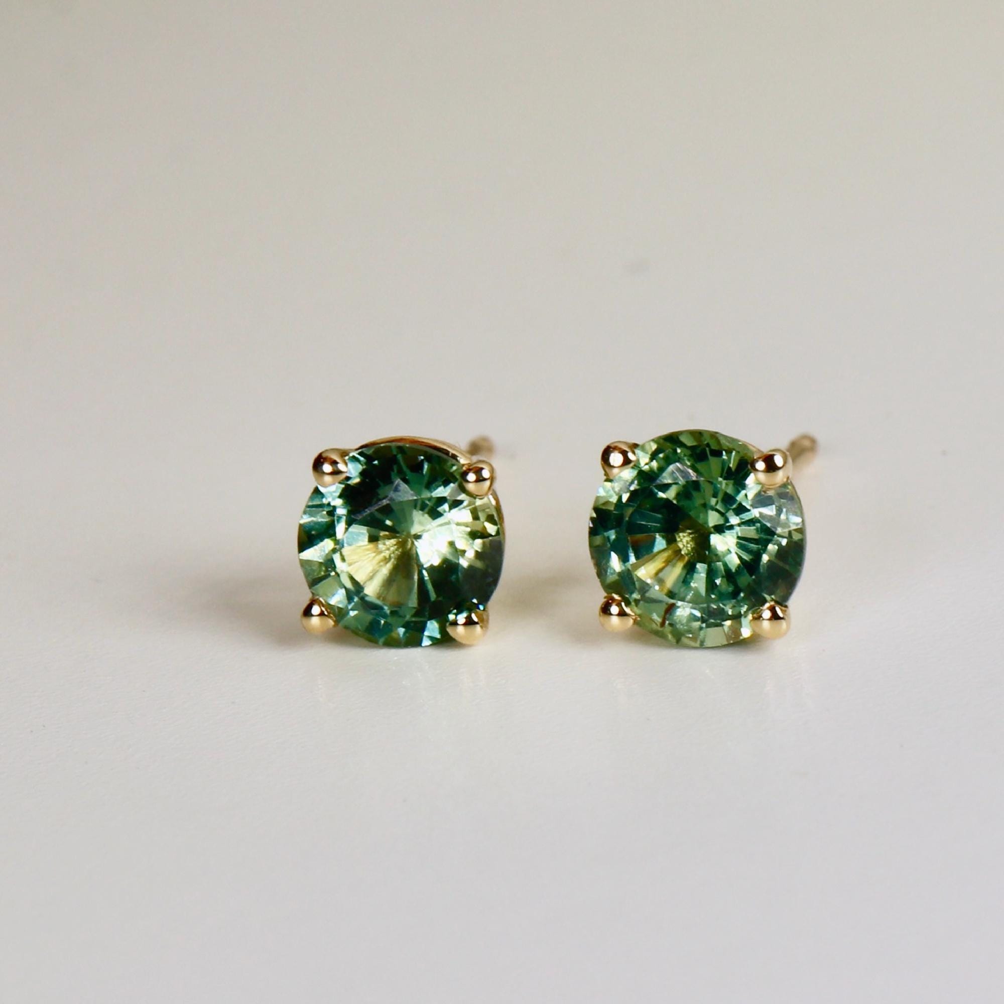 Green Sapphire Earrings 14k Solid Gold, Sapphire Bridal Earrings, Wedding Jewelry, Gift for Wife, Valentine Gift