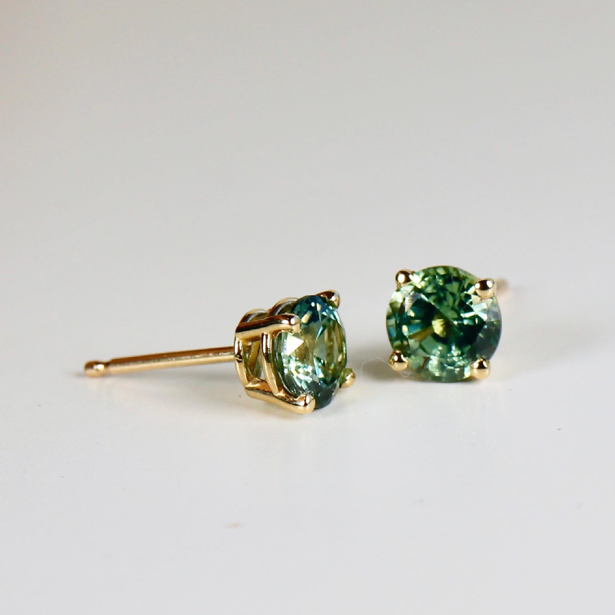 Green Sapphire Earrings 14k Solid Gold, Sapphire Bridal Earrings, Wedding Jewelry, Gift for Wife, Valentine Gift