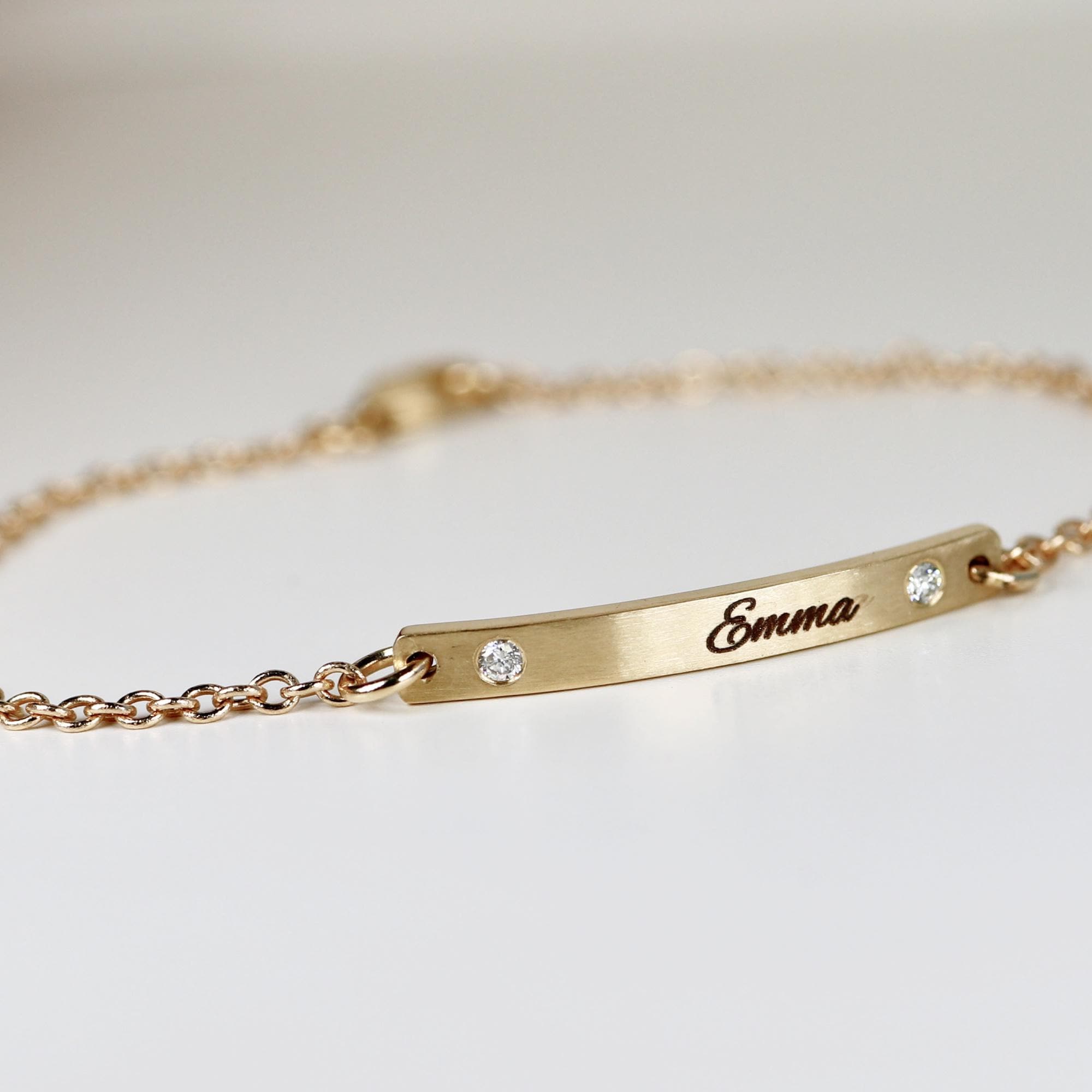 14k Solid Gold Custom Bar Bracelet, Personalized Nameplate, Dainty Engraved Bracelet for Women or Kids, Skinny Gold Bracelet, Kids Gift
