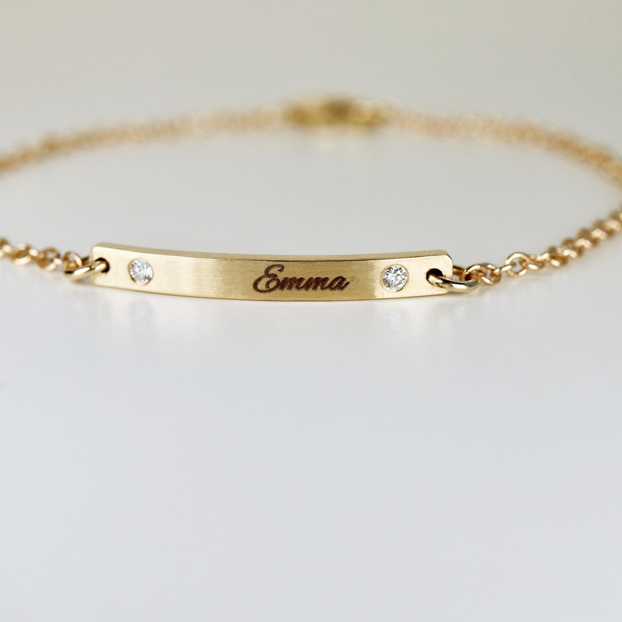 14k Solid Gold Custom Bar Bracelet, Personalized Nameplate, Dainty Engraved Bracelet for Women or Kids, Skinny Gold Bracelet, Kids Gift