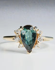 Pear Tourmaline with Diamond Engagement Ring 14k Solid Gold, Green Tourmaline Ring with Diamonds, Handmade Jewelry, Gemstone Anniversary