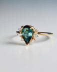 Pear Tourmaline with Diamond Engagement Ring 14k Solid Gold, Green Tourmaline Ring with Diamonds, Handmade Jewelry, Gemstone Anniversary