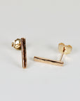 Minimal Simple Hammered Bar Stud Earrings Gold Filled