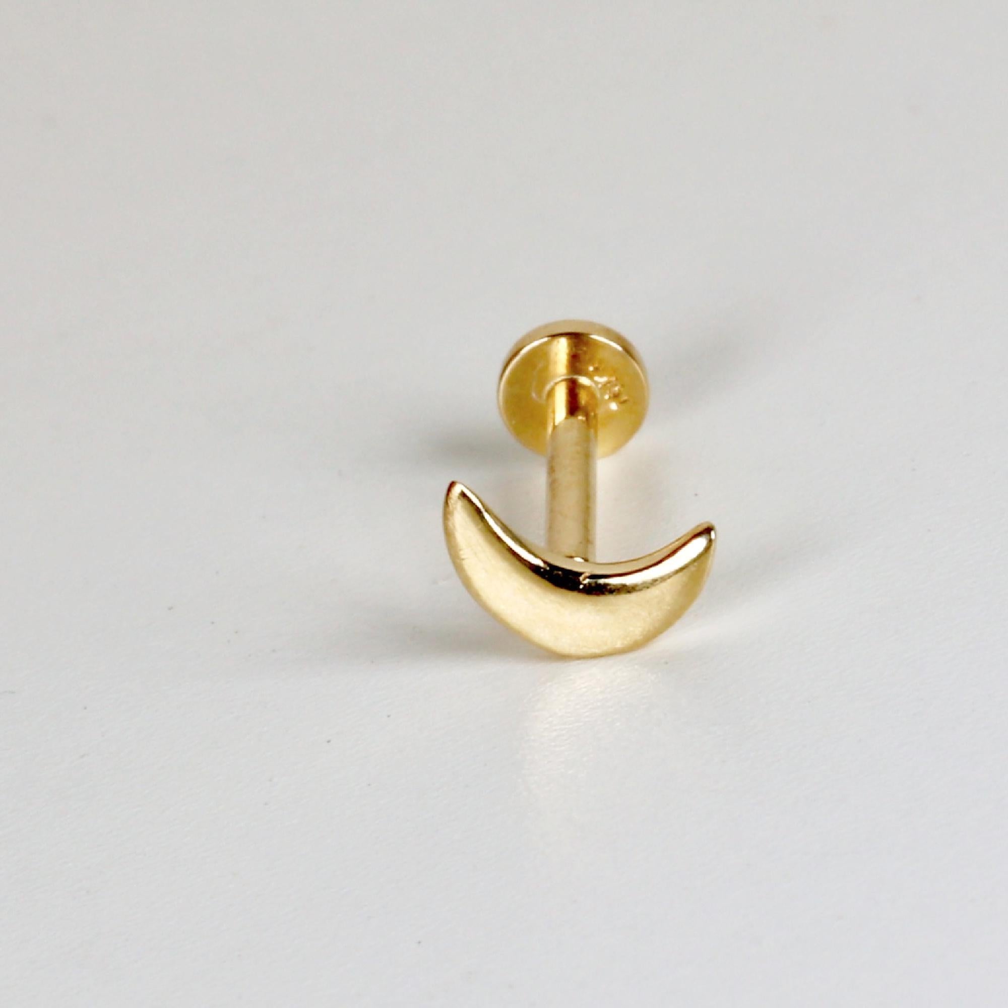 Moon Earrings 14k Solid Gold, Internally Threaded Flat Back Earrings, Tiny Moon Earrings Studs, Tragus Stud, Gift for Mom