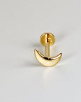 Moon Earrings 14k Solid Gold, Internally Threaded Flat Back Earrings, Tiny Moon Earrings Studs, Tragus Stud, Gift for Mom