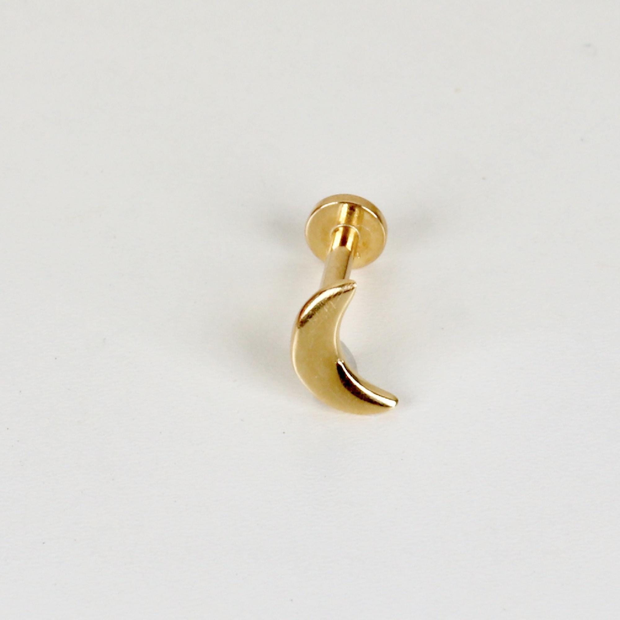 Moon Earrings 14k Solid Gold, Internally Threaded Flat Back Earrings, Tiny Moon Earrings Studs, Tragus Stud, Gift for Mom