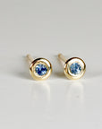 Tiny Blue Montana Sapphire Martini Bezel Earrings 14k Gold, Second Hole Tiny Sapphire Bridal Stud Earrings, Gift for Wife, Birthday Gift