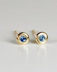 Tiny Blue Montana Sapphire Martini Bezel Earrings in 14k Gold (Single or Pair)