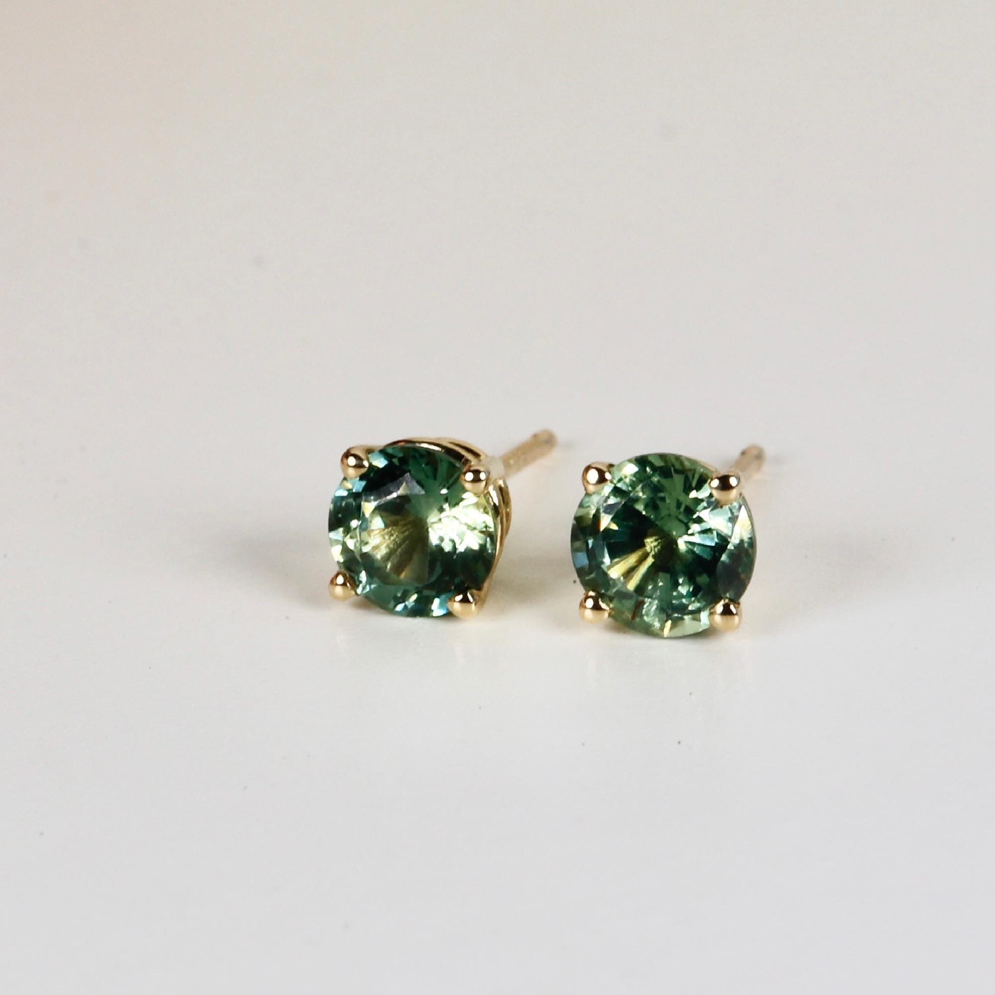 Green Sapphire Earrings 14k Solid Gold, Sapphire Bridal Earrings, Wedding Jewelry, Gift for Wife, Valentine Gift