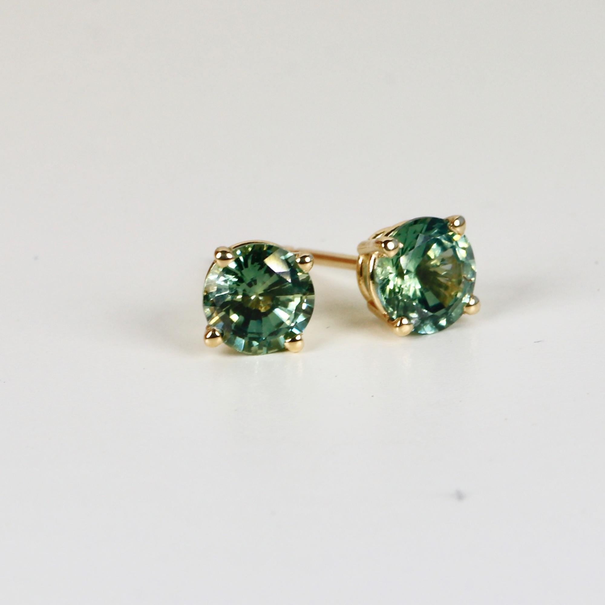 Green Sapphire Earrings 14k Solid Gold, Sapphire Bridal Earrings, Wedding Jewelry, Gift for Wife, Valentine Gift