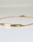 14k Solid Gold Custom Bar Bracelet, Personalized Nameplate