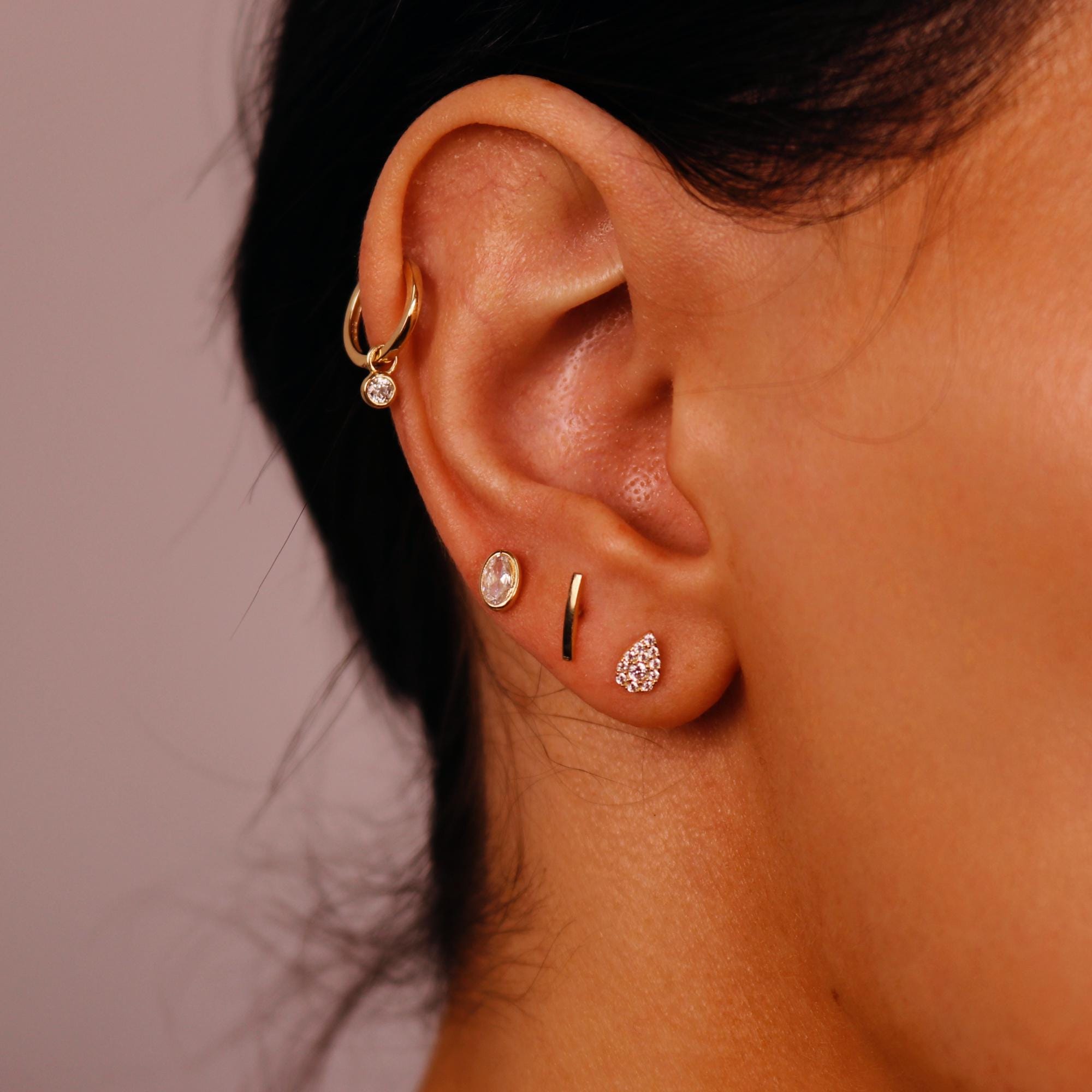 14k Solid Gold Bar Flat Back Earrings, Internally Threaded Earrings Studs, Piercing For Helix, Tragus Earring, Real Gold Piercing