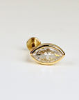 Marquise CZ Simulated Diamond Bezel Earring 14k Solid Gold, Flat Back Internally Threaded Earring