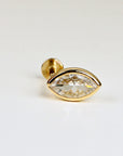Marquise CZ Simulated Diamond Bezel Earring 14k Solid Gold, Flat Back Internally Threaded Earring