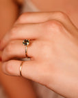Olive Green Tourmaline Engagement Ring – Round Cut Gemstone in Tulip Setting, 14k Solid Gold, Unique Anniversary or Bridal Ring