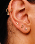 Moon Earrings 14k Solid Gold, Internally Threaded Flat Back Earrings, Tiny Moon Earrings Studs, Tragus Stud, Gift for Mom