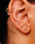 Moon Earring 14k Solid Gold, Internally Threaded Flat Back Earring (SINGLE or PAIR)