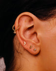 Moon Earring 14k Solid Gold, Internally Threaded Flat Back Earring (SINGLE or PAIR)
