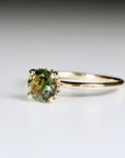 Round Olive Green Tourmaline Engagement Ring 10k Solid Gold, Tulip Setting Tourmaline Engagement Ring, Gemstone Anniversary Ring