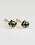 Tiny Blue Montana Sapphire Martini Bezel Earrings 14k Gold, Second Hole Tiny Sapphire Bridal Stud Earrings, Gift for Wife, Birthday Gift