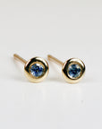 Tiny Blue Montana Sapphire Martini Bezel Earrings 14k Gold - Melt'm Jewelry