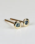 Tiny Blue Montana Sapphire Martini Bezel Earrings 14k Gold, Second Hole Tiny Sapphire Bridal Stud Earrings, Gift for Wife, Birthday Gift