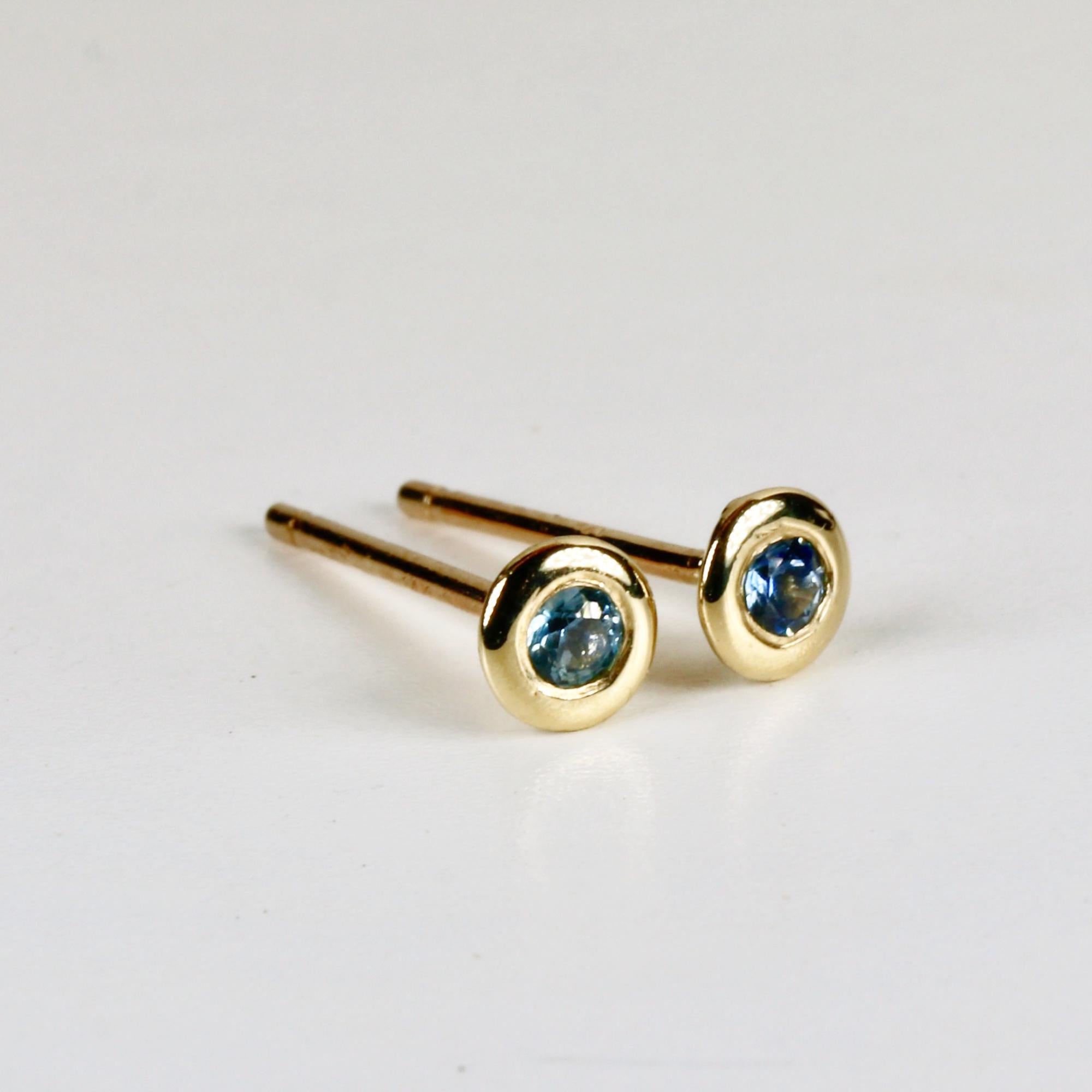 Tiny Blue Montana Sapphire Martini Bezel Earrings 14k Gold, Second Hole Tiny Sapphire Bridal Stud Earrings, Gift for Wife, Birthday Gift