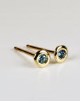 Tiny Blue Montana Sapphire Martini Bezel Earrings 14k Gold - Melt'm Jewelry