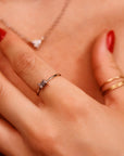 Salt and Pepper Diamond Ring 14k Gold, Handmade Promise Ring, Art Deco Baguette Diamond Minimalist Engagement Ring