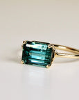 Green Tourmaline Ring 14k Gold, Emerald Cut East West Solitaire, Gemstone Statement Ring, Anniversary or Luxury Gift for Her