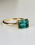 Green Tourmaline Ring 14k Gold, Emerald Cut East West Solitaire, Gemstone Statement Ring, Anniversary or Luxury Gift for Her