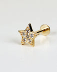 Cz Star Earring 14k Solid Gold, Internally Threaded Flat Back Earring - Melt'm Jewelry