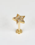 Cz Star Earring 14k Solid Gold, Internally Threaded Flat Back Earring - Melt'm Jewelry