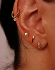 14k Solid Gold Bar Flat Back Earrings, Internally Threaded Earrings Studs, Piercing For Helix, Tragus Earring, Real Gold Piercing