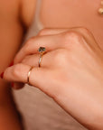Olive Green Tourmaline Engagement Ring – Round Cut Gemstone in Tulip Setting, 14k Solid Gold, Unique Anniversary or Bridal Ring