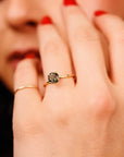 Olive Green Tourmaline Engagement Ring – Round Cut Gemstone in Tulip Setting, 14k Solid Gold, Unique Anniversary or Bridal Ring