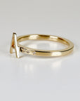 14k Gold Initial Ring with Diamonds, Modern Square Band Ring, Personalized Gold Ring with 6 Scattered Diamonds, Custom Gift for Her
