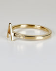 14k Gold Initial Ring with Diamonds, Modern Square Band Ring
