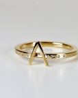 14k Gold Initial Ring with Diamonds, Modern Square Band Ring, Personalized Gold Ring with 6 Scattered Diamonds, Custom Gift for Her