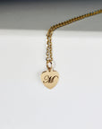 Engraved Heart Necklace Gold Filled, Custom Initial Pendant