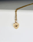 14k Solid Gold Engraved Heart Necklace, Custom Initial Pendant