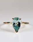 Pear Green Tourmaline Ring 14k Gold, Mint Teal Tourmaline Engagement Ring, Handmade Solitaire Statement Ring, Unique Gift for Wife