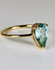 Pear Green Tourmaline Ring 14k Gold, Mint Teal Tourmaline Engagement Ring, Handmade Solitaire Statement Ring, Unique Gift for Wife