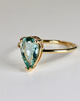 Pear Green Tourmaline Ring 14k Gold, Mint Teal Tourmaline Engagement Ring, Handmade Solitaire Statement Ring, Unique Gift for Wife