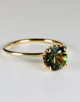 Olive Green Tourmaline Engagement Ring – Round Cut Gemstone in Tulip Setting, 14k Solid Gold, Unique Anniversary or Bridal Ring