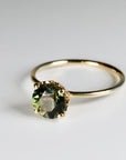 Olive Green Tourmaline Engagement Ring – Round Cut Gemstone in Tulip Setting, 14k Solid Gold, Unique Anniversary or Bridal Ring