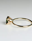 Olive Green Tourmaline Engagement Ring – Round Cut Gemstone in Tulip Setting, 14k Solid Gold, Unique Anniversary or Bridal Ring