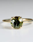 Olive Green Tourmaline Engagement Ring – Round Cut Gemstone in Tulip Setting, 14k Solid Gold, Unique Anniversary or Bridal Ring